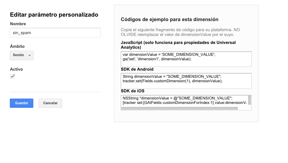 Crear dimensión GA en Google Analytics
