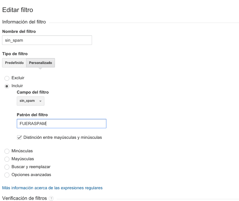 Crear filtro dimensión