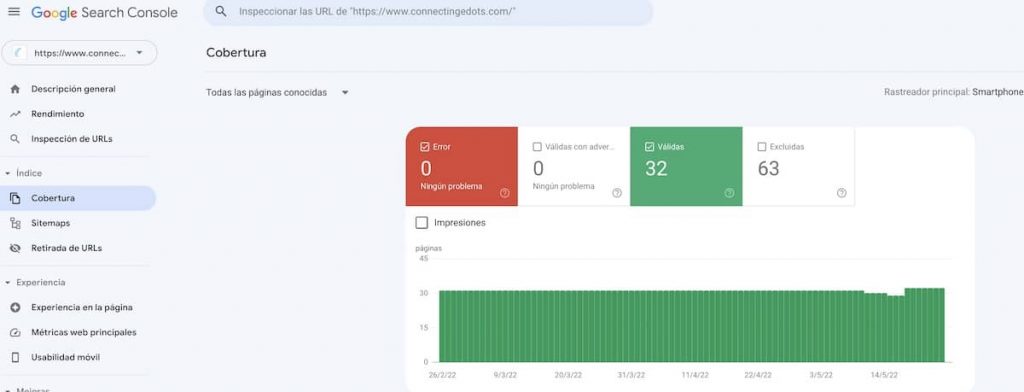 Ver Cobertura  de una Web en Google Search Console